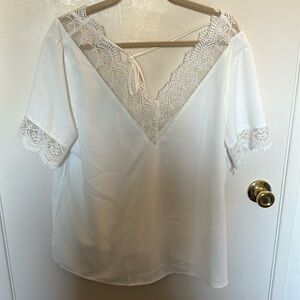 White embroidered lace trim top